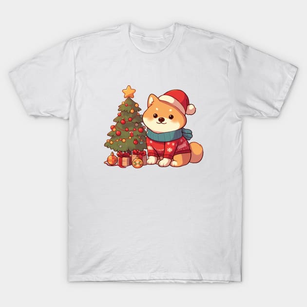 Cute Christmas Shiba Puppy T-Shirt by Takeda_Art